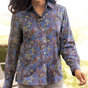 Foxcroft Appleseed's Petites 18 18P Paisley Iris Wrinkle Free Shaped Fit Shirt‎